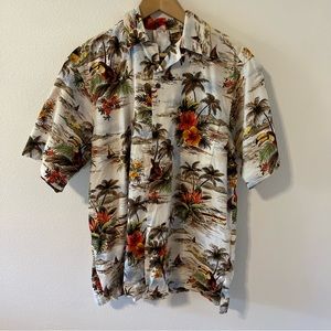 Aloha Friday Clothing Company Hawaiian Shirt Brown Toucans Hibiscus Coconut-M